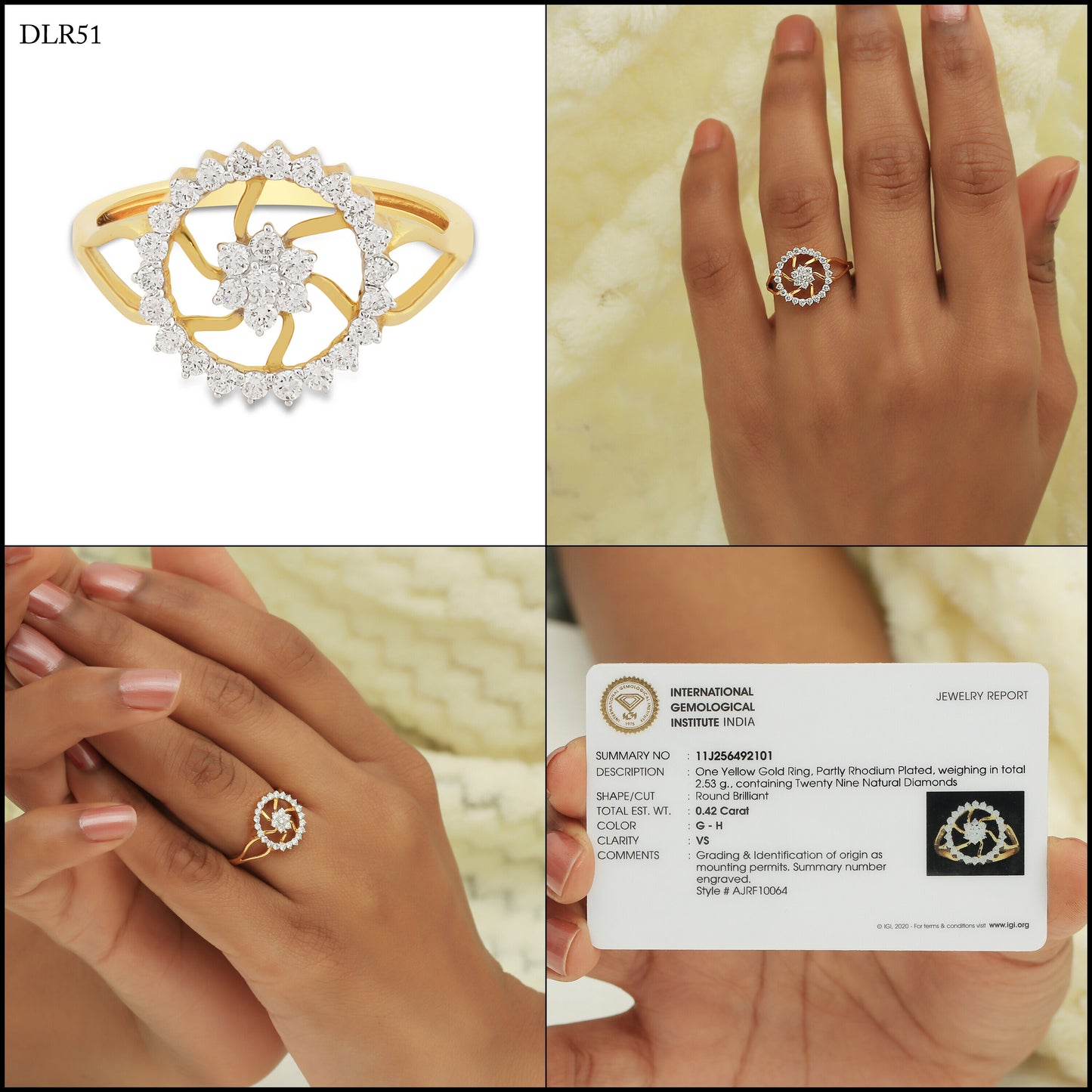 0.42 Ct. IGI Certified 18k Yellow Gold GH VS Diamond Floral Design Ring - view 8