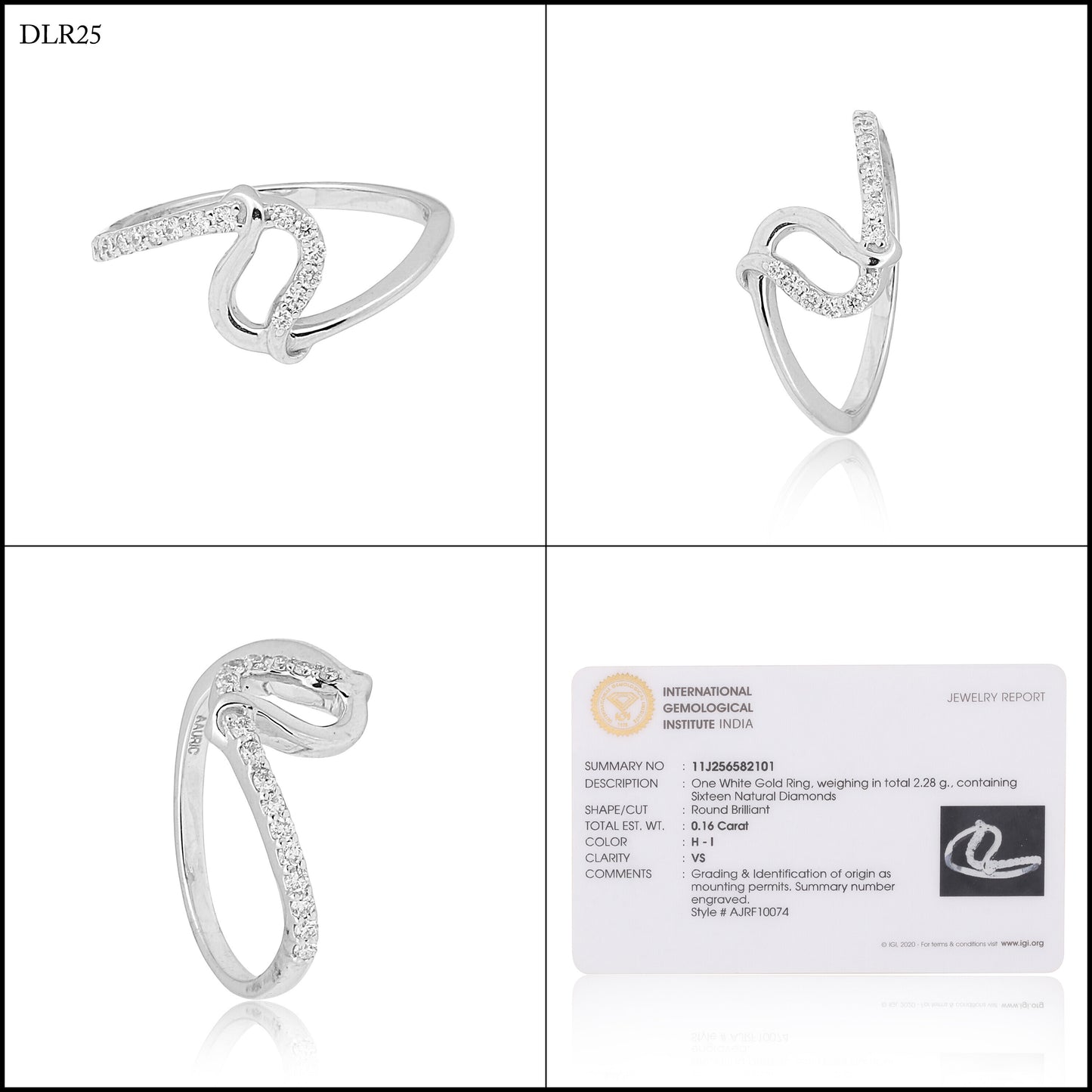 0.16 Ct. IGI Certified Natural Diamond 18k White Gold Loop Ring For Women - view 8