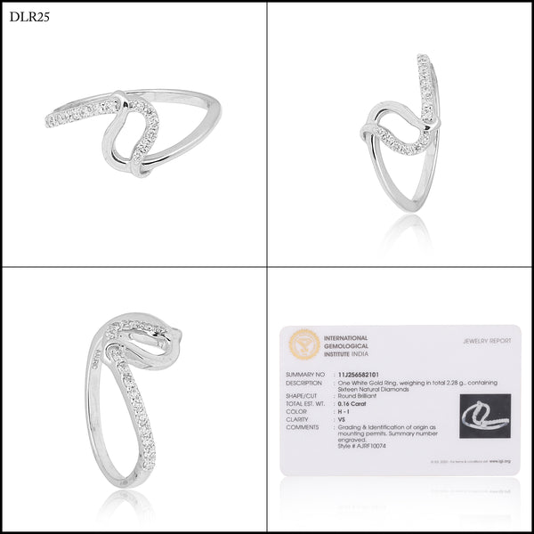 0.16 Ct. IGI Certified Natural Diamond 18k White Gold Loop Ring For Women - view 8