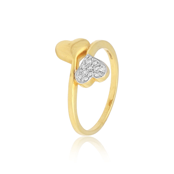 0.10 Ct. IGI Certified Natural Diamond 18k Heart Cross Over Yellow Gold Ring - view 4