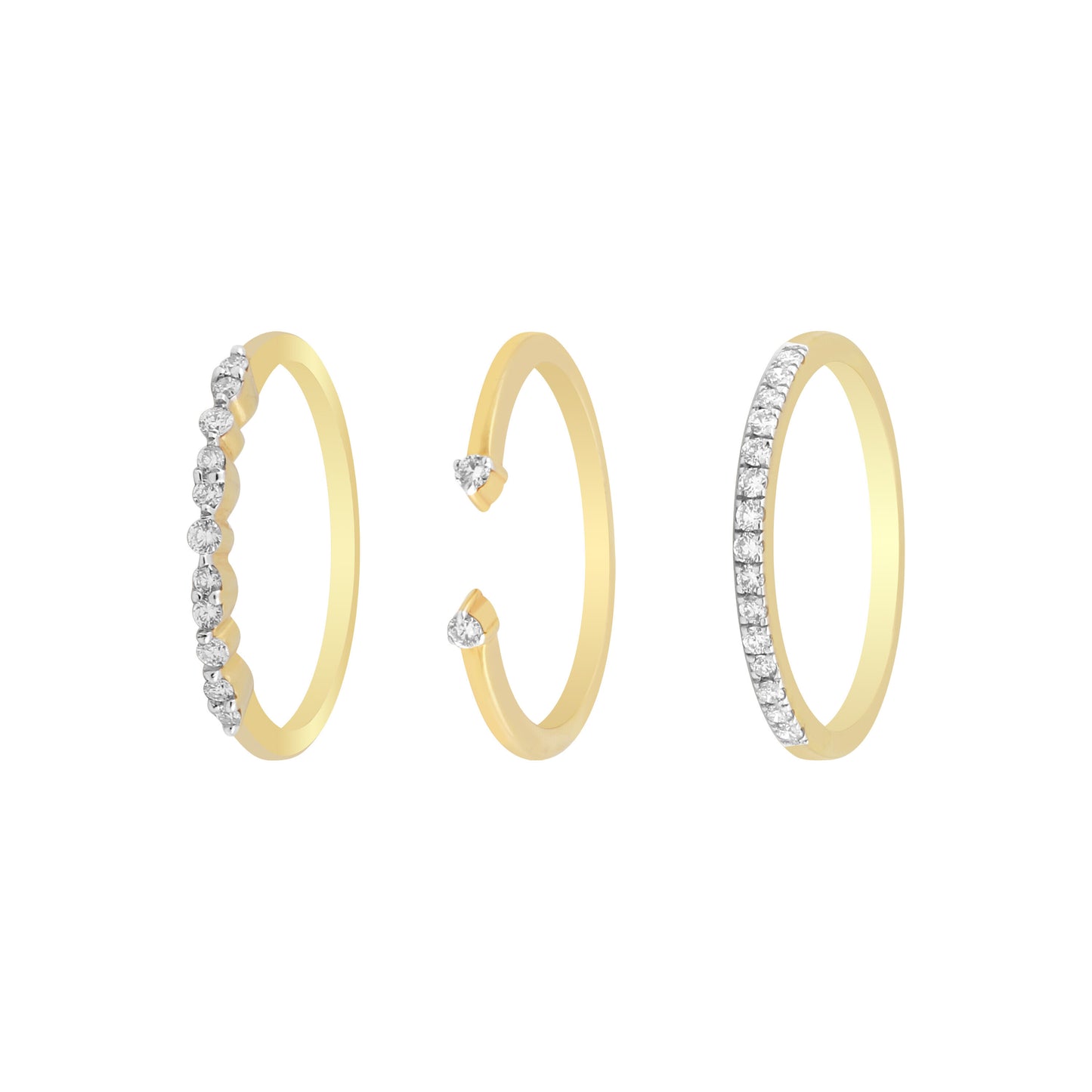 0.35 Ct. IGI Certified Natural Diamond 18k Yellow Gold Stackable Ring Set of 3