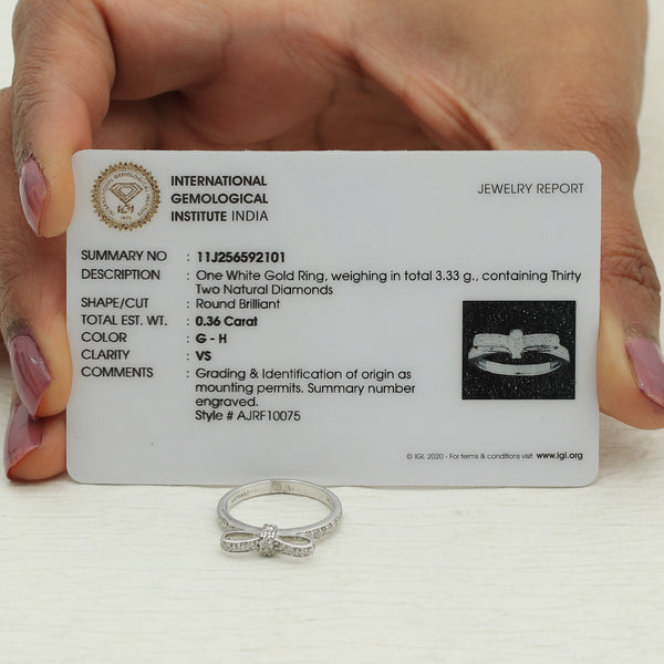 0.36 Ct. IGI Certified Natural Diamond 18k White Gold Solitaire Bypass Ring - view 8