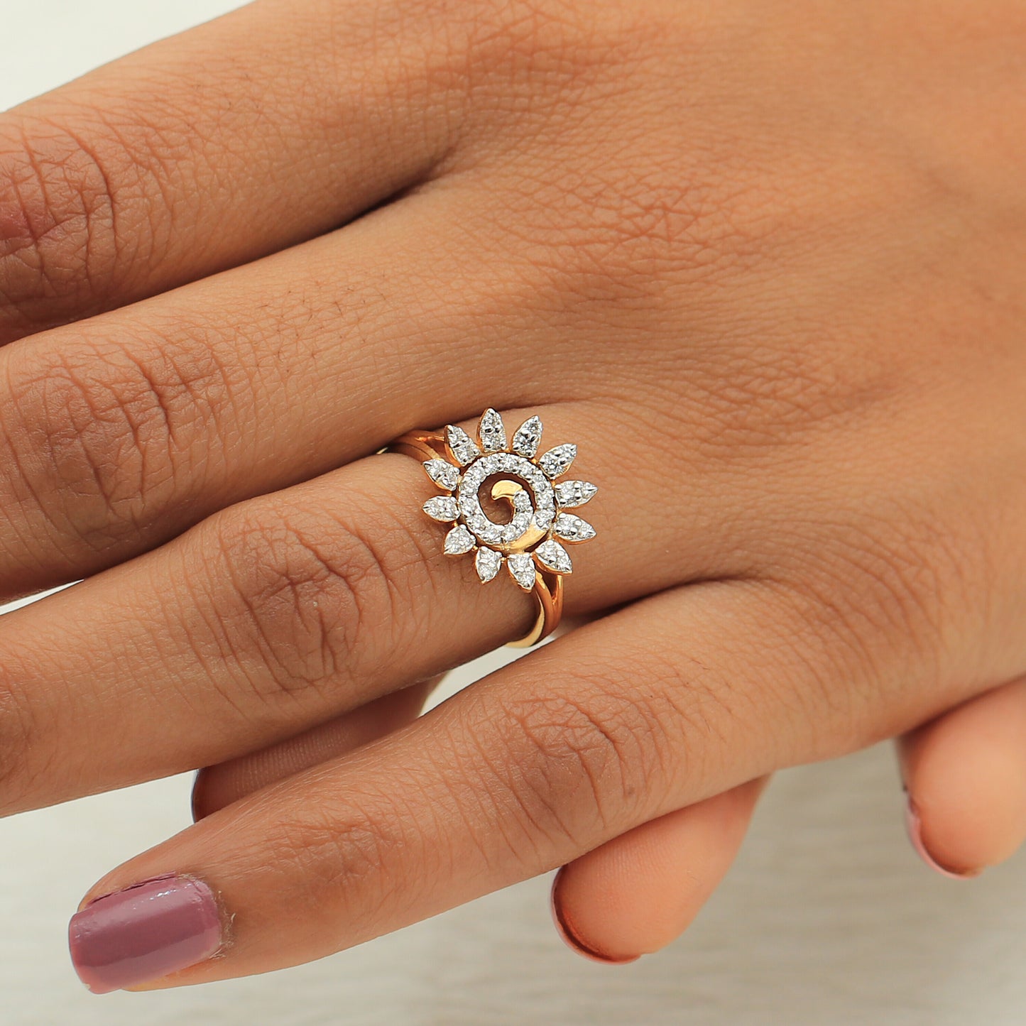 0.39 Ct. IGI Certified Natural Diamond 18k Yellow Gold Flower Design Ring - view 6