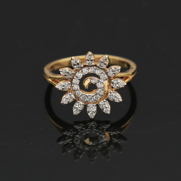 0.39 Ct. IGI Certified Natural Diamond 18k Yellow Gold Flower Design Ring - view 4