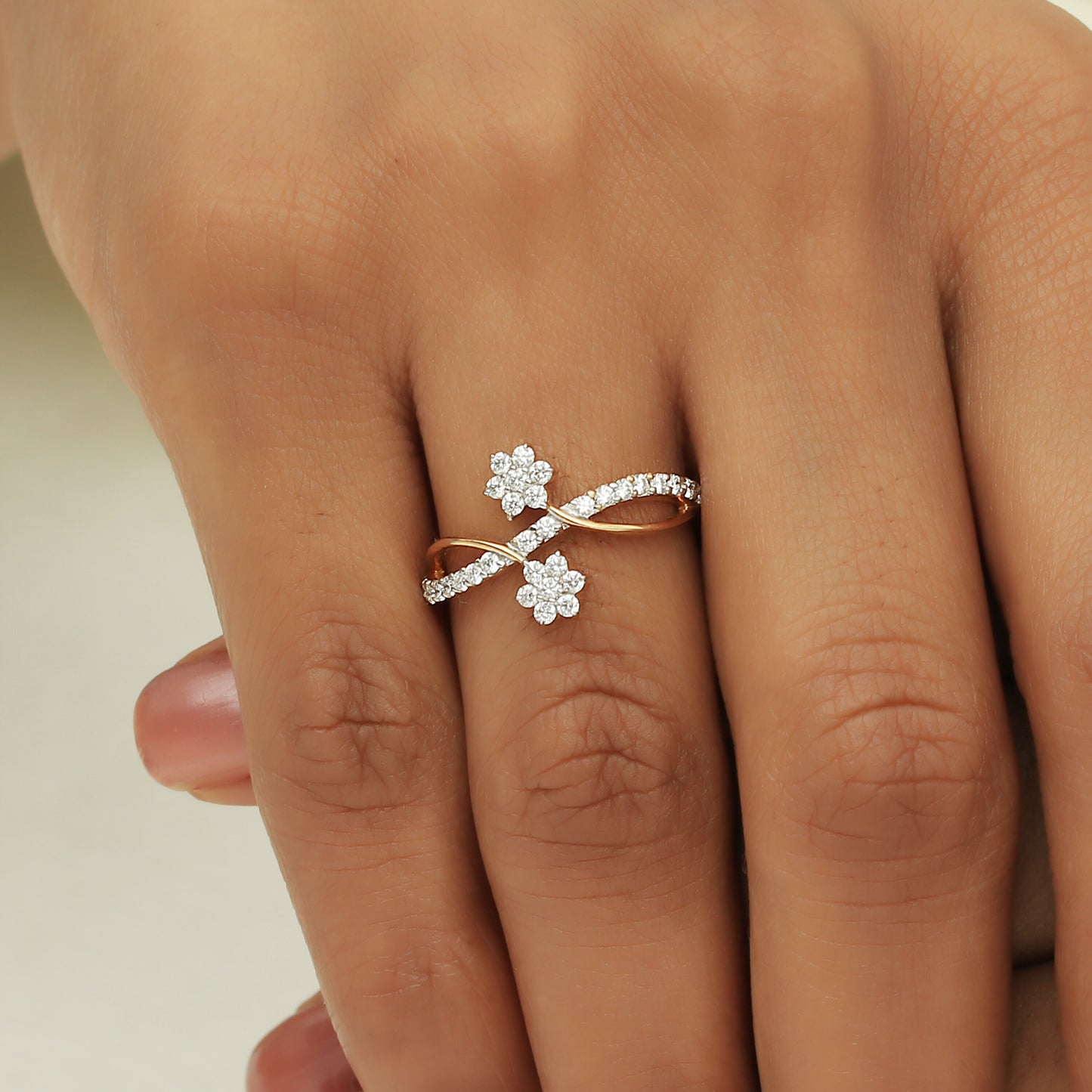 0.16 Ct. IGI Certified Natural Diamond 18k Yellow Gold Floral Bypass Ring - view 5