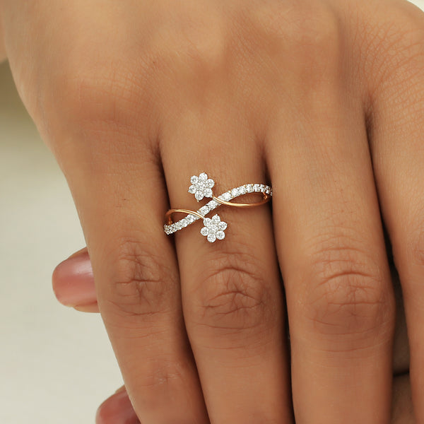 0.16 Ct. IGI Certified Natural Diamond 18k Yellow Gold Floral Bypass Ring - view 5