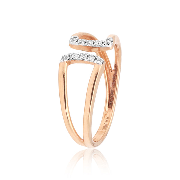 0.08 Ct. IGI Certified Natural Diamond 18k Rose Gold Cuff Ring For Women - view 6