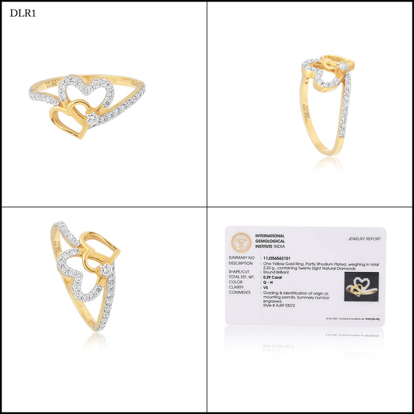 0.29 Ct. IGI Natural Diamond Double Heart Ring in 18K Yellow Gold for Women Gift - view 6