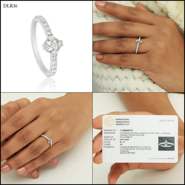 0.47 Ct. IGI Certified Natural Diamond 18k White Gold Cluster Engagement Ring - view 10