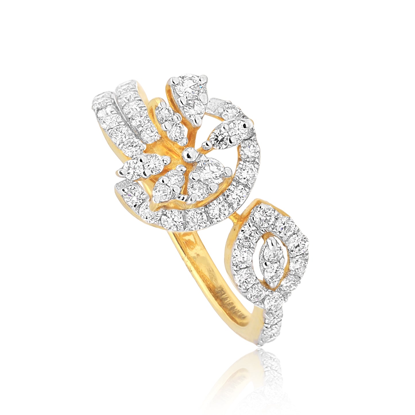 0.75 Ct IGI Certified 18k Yellow Gold Diamond Ring - Elegant Leaf Cluster Design - view 2