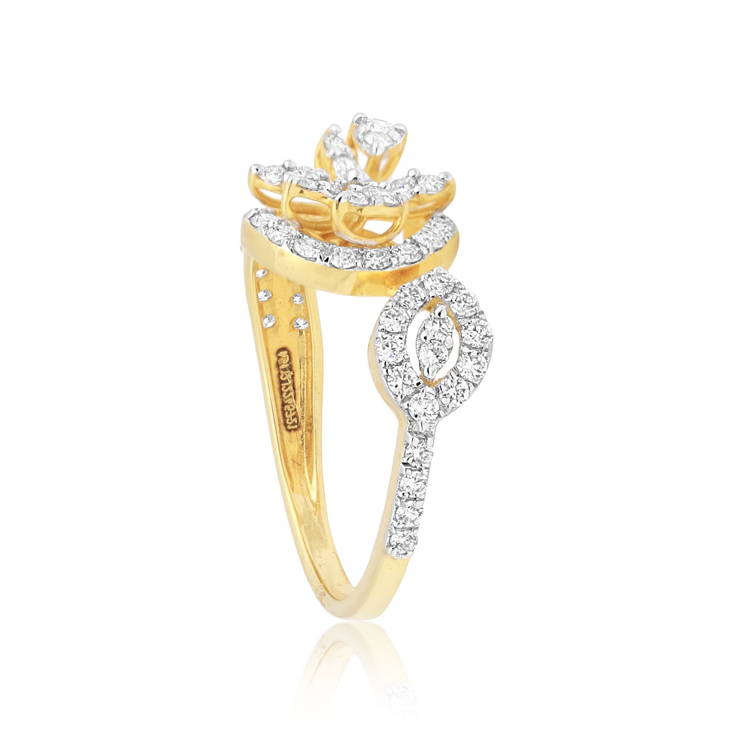 0.75 Ct IGI Certified 18k Yellow Gold Diamond Ring - Elegant Leaf Cluster Design - view 4