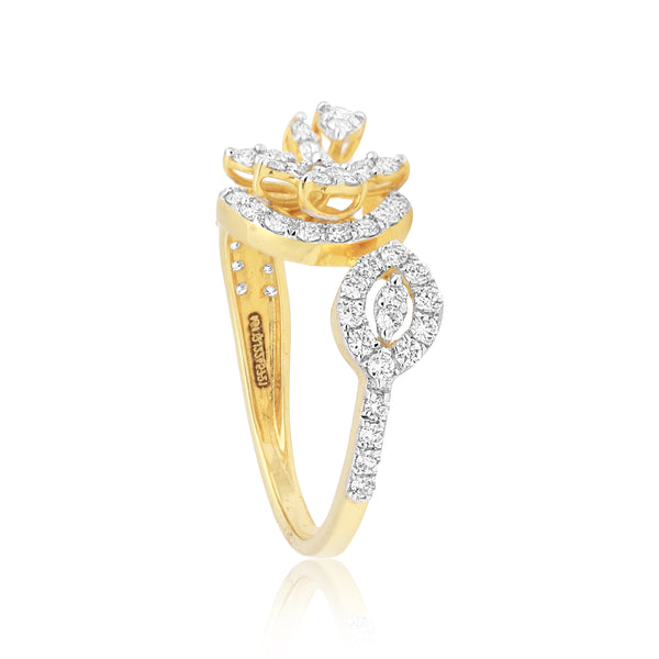 0.75 Ct IGI Certified 18k Yellow Gold Diamond Ring - Elegant Leaf Cluster Design - view 4
