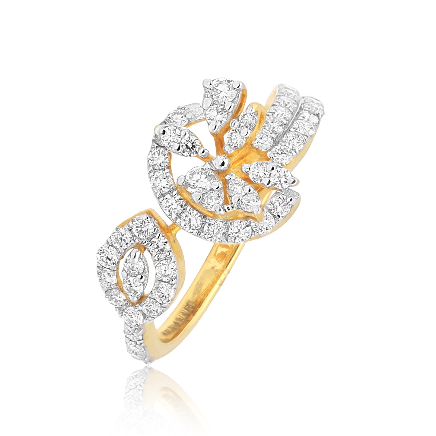 0.75 Ct IGI Certified 18k Yellow Gold Diamond Ring - Elegant Leaf Cluster Design - view 3