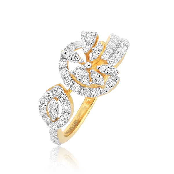 0.75 Ct IGI Certified 18k Yellow Gold Diamond Ring - Elegant Leaf Cluster Design - view 3