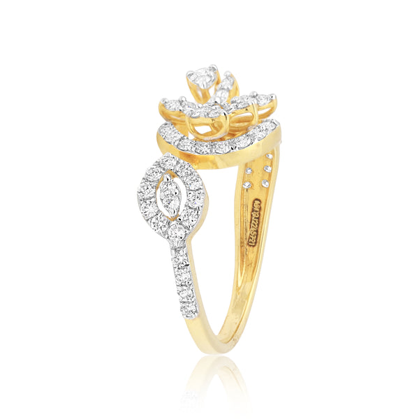 0.75 Ct IGI Certified 18k Yellow Gold Diamond Ring - Elegant Leaf Cluster Design - view 5