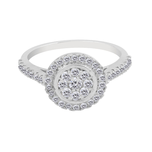 0.70 Ct. IGI Certified 0.50 Ct Round Diamond Cluster Halo Ring 18k White Gold