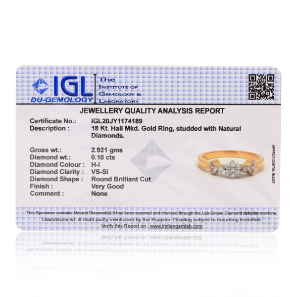 0.10 Ct. IGI Certified Delicate Diamond Flower Ring 18K Yellow Gold Fine Jewelry - view 8