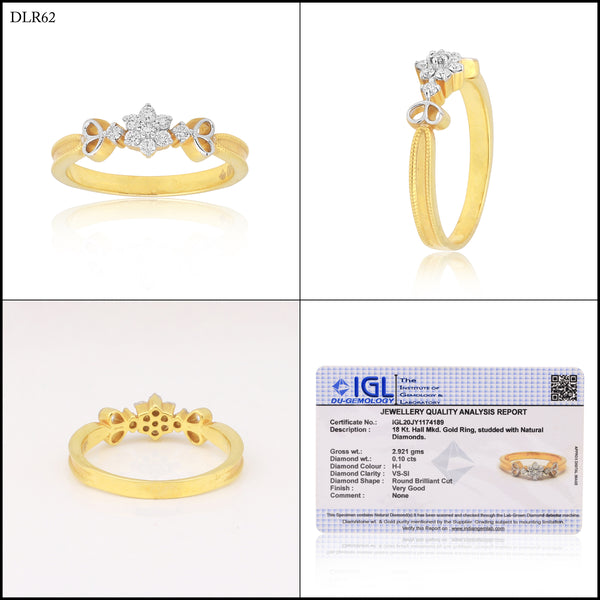 0.10 Ct. IGI Certified Delicate Diamond Flower Ring 18K Yellow Gold Fine Jewelry - view 9
