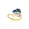 0.22 Ct. IGI Certified 18K Yellow Gold Blue Enamel Diamond Monstera Leaf Ring - view 4