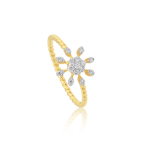 0.17 Ct. IGI Certified 18k Yellow Gold Floral GH VS White Diamond Blossom Ring - view 2