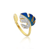 0.22 Ct. IGI Certified 18K Yellow Gold Blue Enamel Diamond Monstera Leaf Ring - view 2