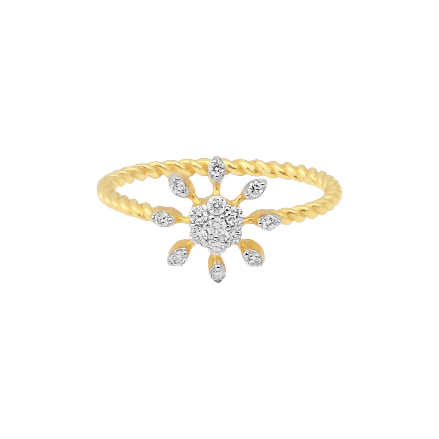 0.17 Ct. IGI Certified 18k Yellow Gold Floral GH VS White Diamond Blossom Ring