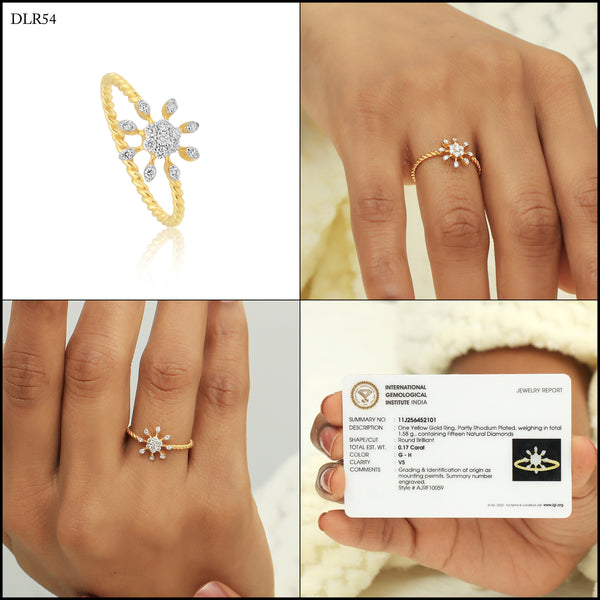 0.17 Ct. IGI Certified 18k Yellow Gold Floral GH VS White Diamond Blossom Ring - view 8