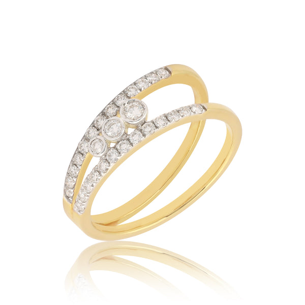 0.37 Ct. IGI Certified Natural Diamond 18k Yellow Gold Double Row Ring - view 3