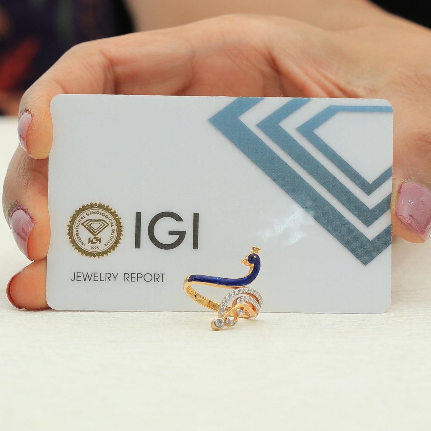 0.29 Ct. IGI Natural Diamond Peacock Ring in 18K Gold for Women Birthday Gift - view 8