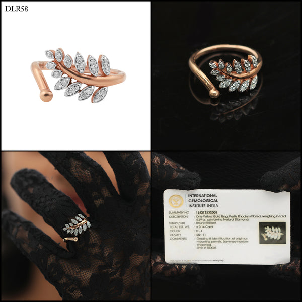 0.14 Ct. 18k Rose Gold Diamond Leaf Ring - IGI Certified Nature-Inspired Band - view 12