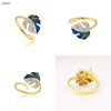 0.22 Ct. IGI Certified 18K Yellow Gold Blue Enamel Diamond Monstera Leaf Ring - view 7