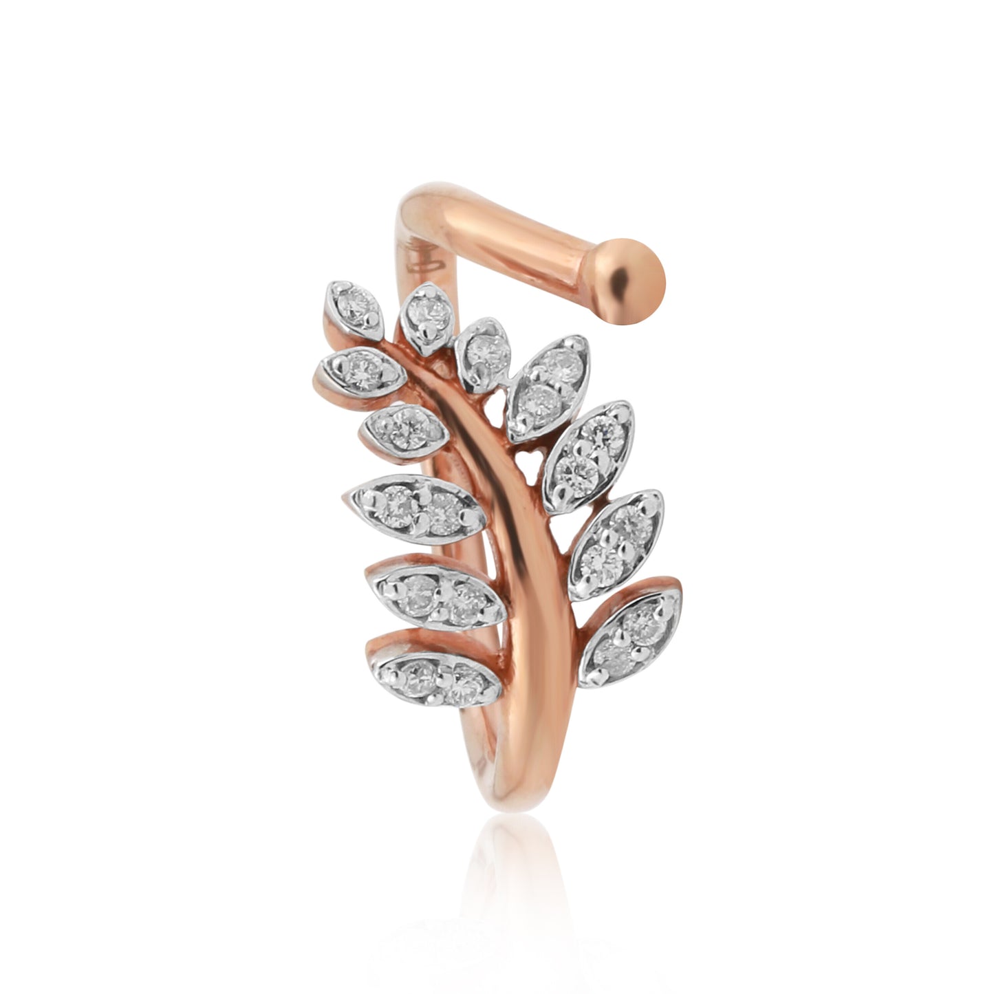 0.14 Ct. 18k Rose Gold Diamond Leaf Ring - IGI Certified Nature-Inspired Band - view 2