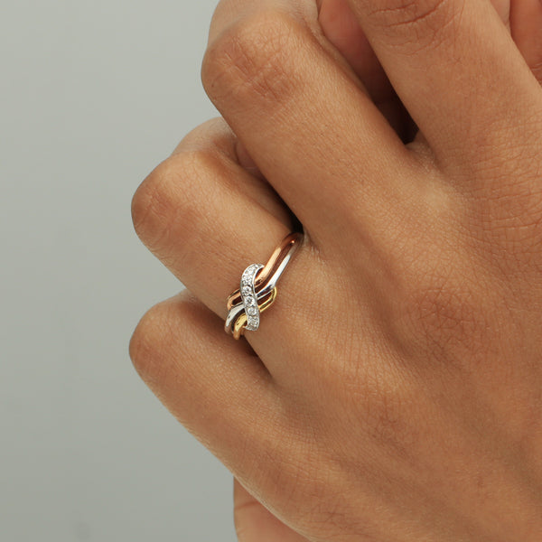 0.16 Ct IGI Certified Natural Diamond 18k Tri-Tone Gold Knot Ring For Engagement - view 6