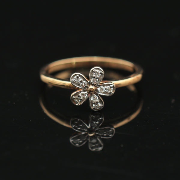 0.09 Ct. IGI Certified Natural Diamond 18k Solid Rose Gold Flower Ring - view 6