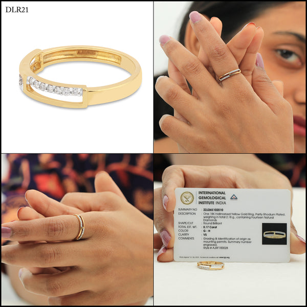 0.17 Ct. IGI Certified Natural Diamond 18k Yellow Gold Bar Ring For Girl Gift - view 12