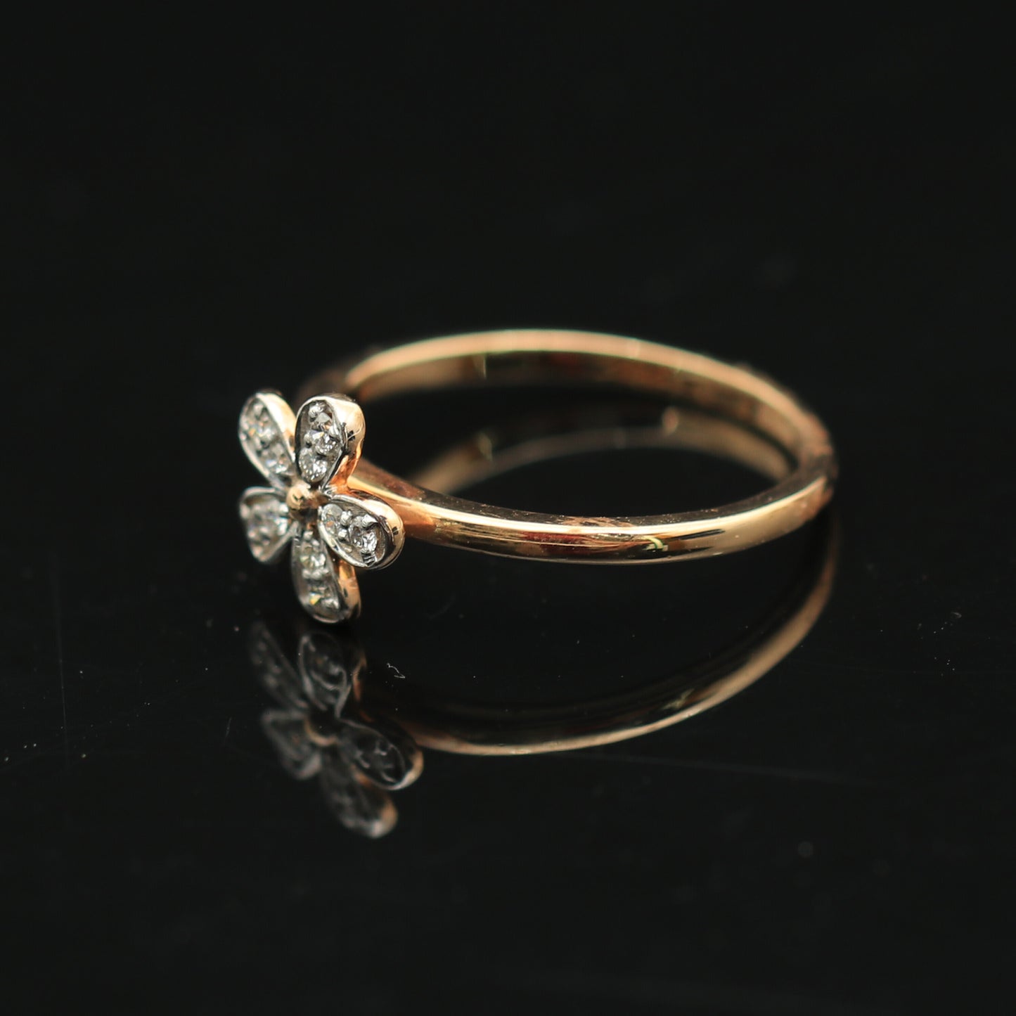 0.09 Ct. IGI Certified Natural Diamond 18k Solid Rose Gold Flower Ring - view 7