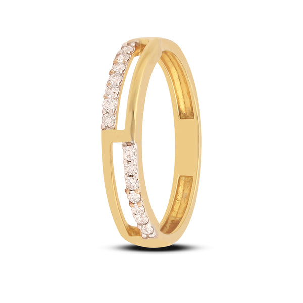 0.17 Ct. IGI Certified Natural Diamond 18k Yellow Gold Bar Ring For Girl Gift - view 3