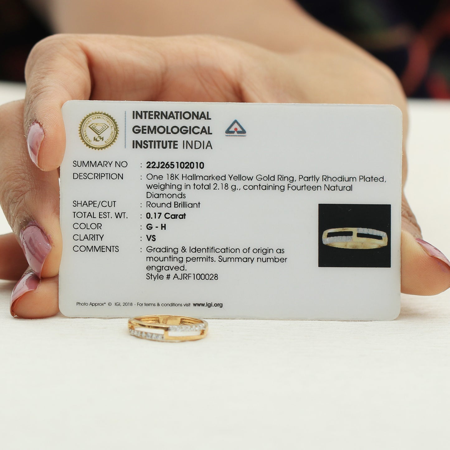 0.17 Ct. IGI Certified Natural Diamond 18k Yellow Gold Bar Ring For Girl Gift - view 10