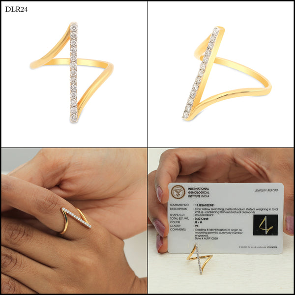 0.22 Ct. IGI Certified Natural Diamond 18k Yellow Gold Bar Ring For Women Gift - view 12