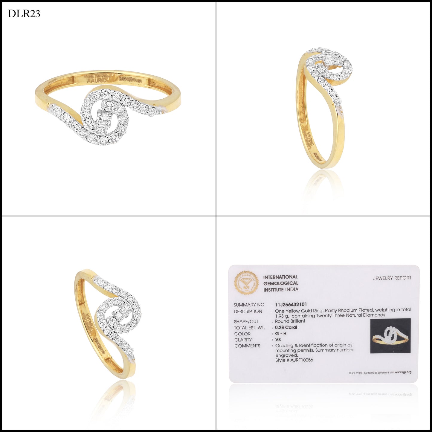 0.28 Ct. IGI Certified Natural Diamond 18k Solid Yellow Gold Bypass Ring - view 9