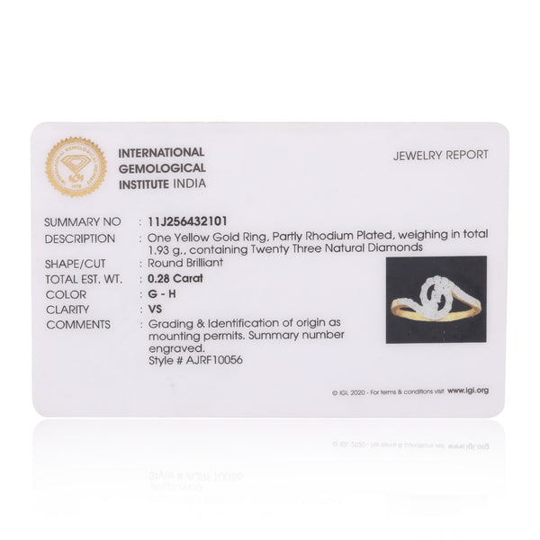 0.28 Ct. IGI Certified Natural Diamond 18k Solid Yellow Gold Bypass Ring - view 8