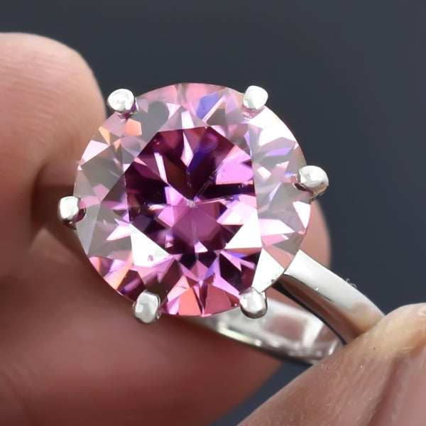 Certified 4.25ct VVS1 Round Pink Moissanite Ring Gift for Women 18K Gold Plated Ver 18K Gold Plated