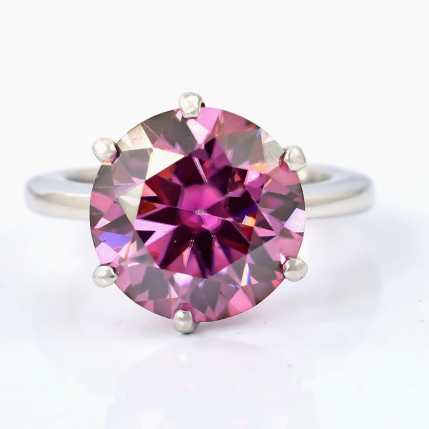Certified 4.25ct VVS1 Round Pink Moissanite Ring Gift for Women 18K Gold Plated Ver 18K Gold Plated