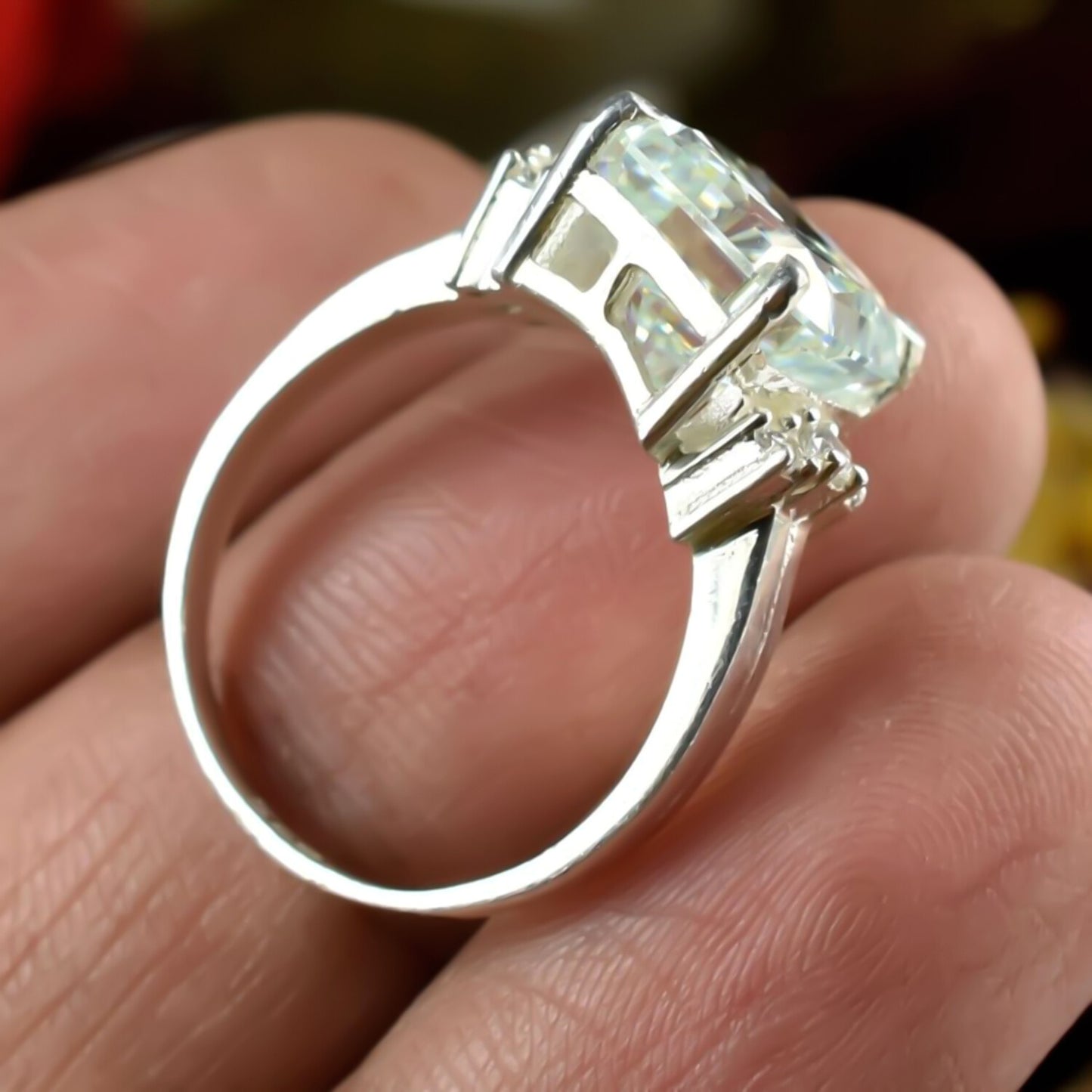 Certified 4.45ct VS1 Radiant White Moissanite Ring for Gift Use 18K Gold Plated Ver 18K Gold Plated