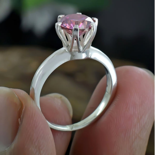 Certified 2.20ct VVS1 Pink Moissanite Solitaire Ring for Lover Gift 18K Gold Plated