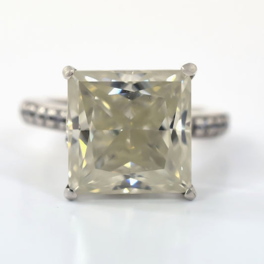 Certified 4.80ct VS1 Princess Cut White Moissanite Solitaire Ring 18K Gold Plated V 18K Gold Plated