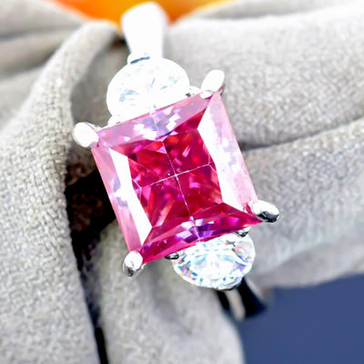 Certified 2ct VVS1 Princess Pink Moissanite Solitaire Ring in 18K Gold Plated