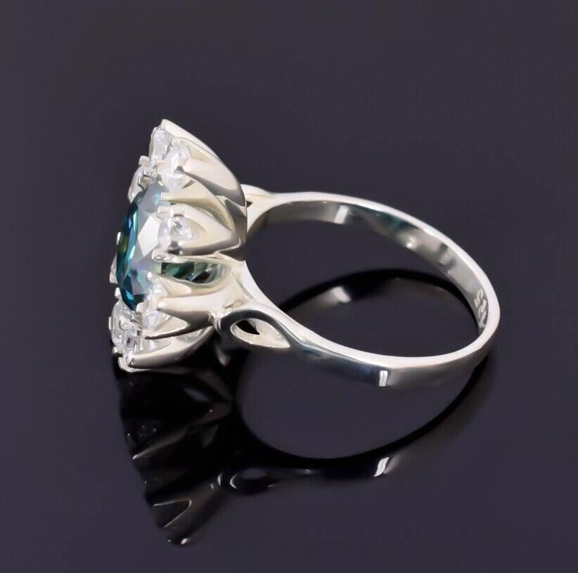 Certified 2.20ct Natural VS1/Round Cut/Blue Moissanite Ring in 18K Gold Plated Verm 18K Gold Plated