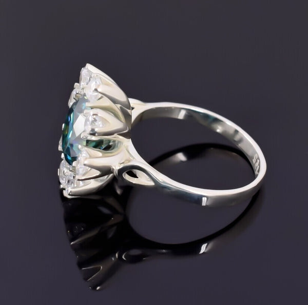 Certified 2.20ct Natural VS1/Round Cut/Blue Moissanite Ring in 18K Gold Plated Verm 18K Gold Plated