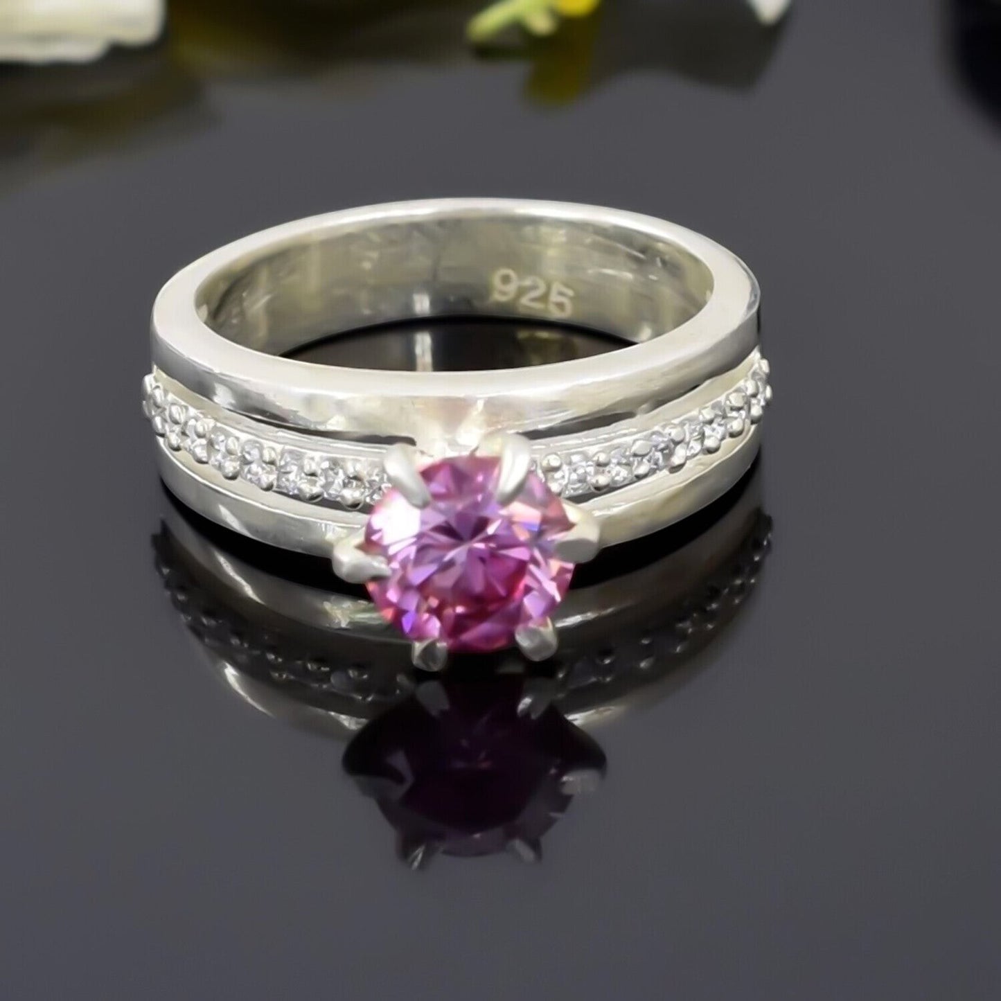 Certified 1.35ct Natural VVS1 Round Pink Moissanite Ring in 18K Gold Plated